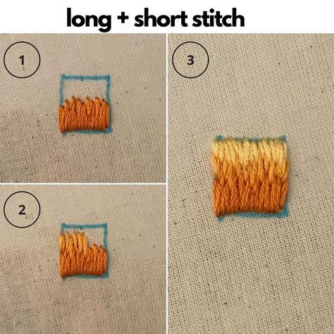 Quick and Easy Long and Short Stitch Tutorial - Crewel Ghoul Fall Embroidery Designs, French Knot Stitch, Long And Short Stitch, French Knot Embroidery, Lazy Daisy Stitch, Abstract Embroidery, Embroidered Handkerchief, Embroidery Stitches Tutorial, Hand Embroidery Flowers