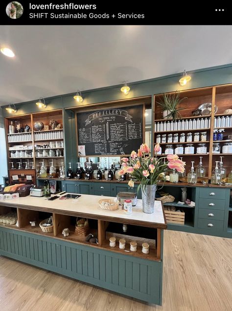 Retail And Coffee Shop, Farm Store Interior, Business Store Ideas, Coffee Boutique Shop, Farmhouse Cafe Design, Health Store Design, Farm Shop Cafe, Store Front Decorating Ideas, Farm To Table Cafe