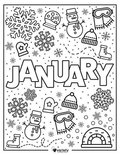 Variety St. Louis has designed a free, downloadable coloring page for you and your family to enjoy in the month of January. January Coloring Pages, January Pictures, January Colors, Fargelegging For Barn, Birth Colors, New Year Coloring Pages, Pictures To Color, January Crafts, Coloring Pages Winter