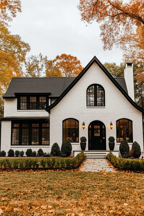 25+ Fall House Exterior Inspirations Nice House Exterior Small, Midwest House Exterior, Witchy House Exterior Modern, Fall Homes Exterior, Two Story Ranch House Exterior, New Build Exterior Ideas, Mystical House Exterior, Tutor Style Home Exterior, Vintage House Aesthetic Exterior