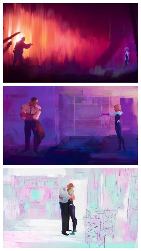 Spiderman Through The Spiderverse, Spider Dads, Gwen Stacy Across The Spiderverse, Spider Verse Art, Spiderverse Art, Spiderman Across The Spider Verse, All Spiderman, Across The Spider Verse, Color Script