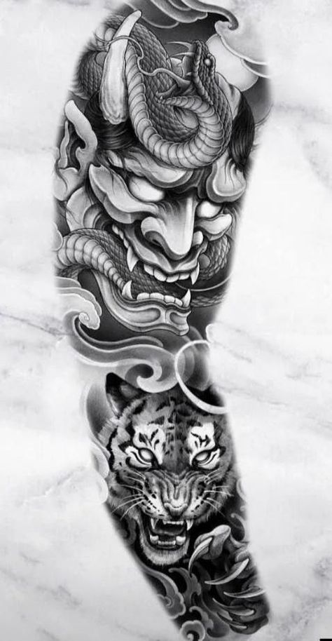 Elbow Tattoo Men Japanese, Japanese Samurai Tattoo Sleeve For Men, Samurai Tattoo Design Ideas For Men, Black And Grey Tattoos Sleeve Men, Japanese Sleeve Tattoos Black And Grey, Mens Japanese Tattoos, Japanese Sleeve Tattoo Design, Creative Sleeve Tattoos, Black And Grey Japanese Tattoo