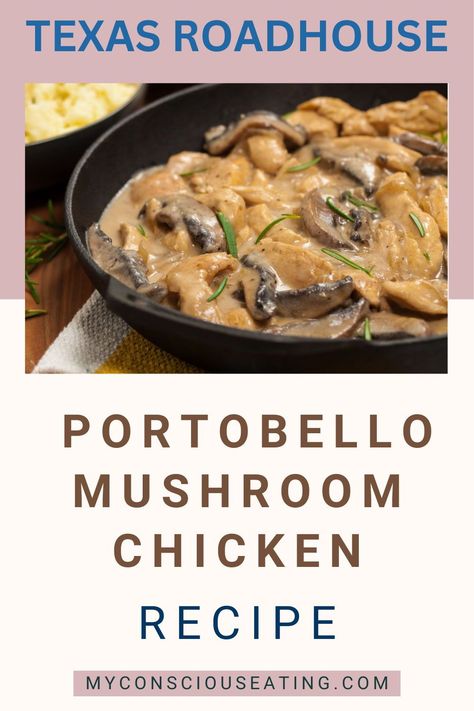 My take on the Texas Roadhouse Portobello Mushroom Chicken is all about the rich, savory sauce. It's a dish that brings comfort and elegance that I love at my dinner table with this! #TexasRoadhousePortobelloMushroomChicken #ChickenRecipe Texas Roadhouse Portabella Chicken, Chicken Portabella Mushroom Recipes, Portabella Mushroom Sauce, Portobello Mushroom Chicken, Turkey Casseroles, Mushroom Chicken Recipe, Portabella Mushrooms Recipes, Portabella Mushroom, Mushroom Recipes Healthy