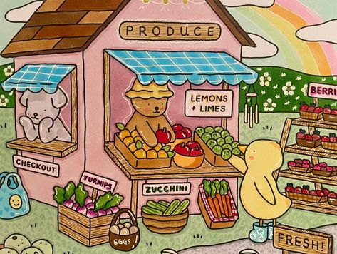 fresh produce, fresh produce!!! come n get it! 🍎🍋🍈🍓 . . #ohuhu #bobbiegoods #coloring #art #alcoholmarkers #bobbiegoodscoloring… | Instagram Bearieworld Coloring, Color Inspo Bobbie Goods, Bobbie Goods Colored, Ohuhu Art, Coloring Book Ideas, Colouring Art, Bobbie Goods, Whimsical Art Journal, Color Me Mine