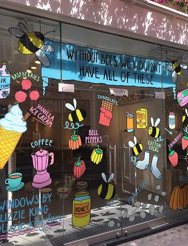 Lizzie King - The Artworks Glass Sticker Design Cafe, Window Markers, Cafe Window, Window Brands, Candy Logo, Window Mural, Window Illustration, Lobby Decor, Window Drawing