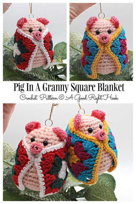 Pigs In Blanket Crochet Pattern, Pig In A Granny Square Blanket, Pig In A Blanket Crochet Pattern, Crochet Blanket Funky, Crochet Pig Blanket Pattern Free, Crochet Pig In A Blanket, Pig In Blanket Crochet, Crochet Pig In Blanket Pattern Free, Crochet Fun Granny Square