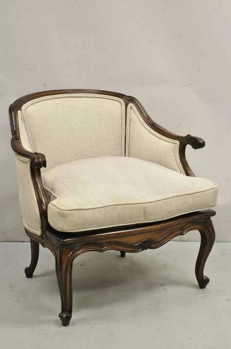 Vintage French Country Louis XV Style Carved Walnut Low Bergere Lounge Chair | eBay Vintage French Country, French Cottage, Louis Xiv, Armchair Vintage, Italian Furniture, Classic Furniture, Vintage Italian, Vintage French, Seat Cushion