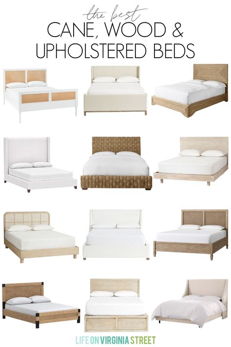 A collection of the best cane, wood and upholstered beds that are beautiful for any bedroom in your home! Coastal Bed Frame, King Size Bed Master Bedrooms, Best King Size Bed, Wood And Upholstered Bed, California King Bed Frame, Low Profile Bed Frame, Beautiful Bed Designs, California King Size Bed, King Upholstered Bed