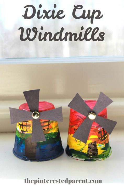 Rainbow Dixie Cup Windmills. Cute & easy kids craft Recycled Crafts Kids Projects, Recycling For Kids, Birthday Drawing, Recycled Crafts Kids, Easy Art Projects, Easy Arts And Crafts, World Crafts, Camping Crafts, Easy Crafts For Kids