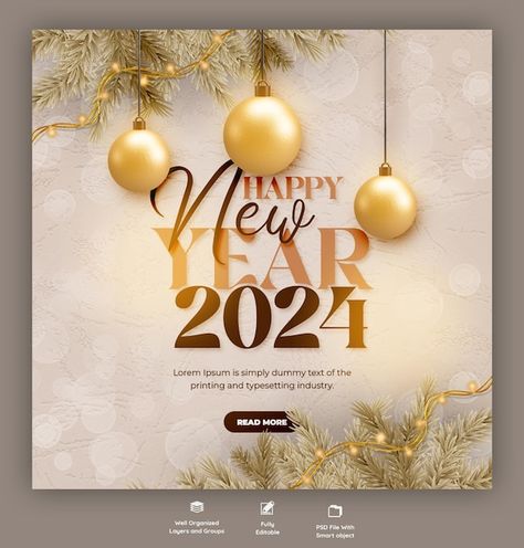 Celebration Social Media Post, New Years Social Media Post, New Year Posts Social Media, New Year Social Media Post Design, Happy New Year Social Media Post, New Year Social Media Design, Happy New Year 2024 Design, Happy New Year Banner Design, Happy New Year Poster Design