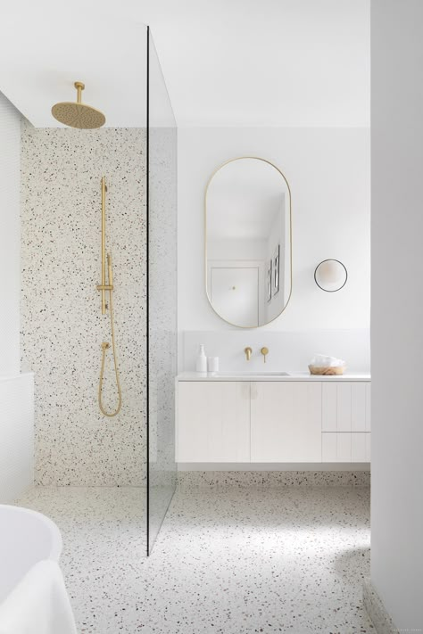 Terrazo Bathroom Floor, White Terrazzo Bathroom, Terrazzo Bathroom Floor, Terrazzo Bathroom Design, Bathroom Terrazzo, Terrazzo Bathroom, Bathroom Inspiration Decor, Upstairs Bathrooms, Bathroom Redo