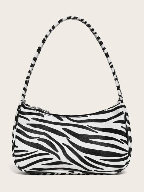 Zebra Print Baguette Bag | SHEIN USA Black And White Bags, Trendy Purses, Unique Handbags, Tas Fashion, Fancy Bags, Bags Aesthetic, Baguette Bag, Pretty Bags, Designer Shoulder Bags