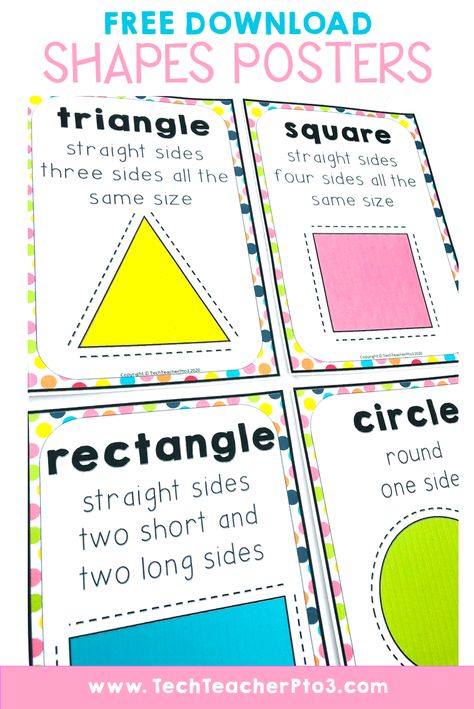 Teaching attributes can be deceptively easy at first glance, but there are some tricks to making sure you get the most out of your attributes lesson. Here are my teacher tips for teaching this maths concept and you can also download a free set of shape posters too! #techteacherpto3 Shape Attributes Anchor Chart, Shapes Posters For Classroom Free, Shape Posters Preschool Free Printable, Shape Attributes, Shape Anchor Chart, Primary Shapes, Elementary Geometry, Visual Prompts, First Grade Freebies