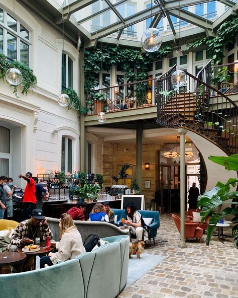 Y.G on Instagram: “📍The Hoxton Hotel, Paris Cosy place with stunning design for a coffee afternoon” Hotel Hoxton, Parisian Hotel, The Hoxton, Hotel Safe, Tivoli Gardens, Landmark Buildings, Patio Interior, Hotel Interiors, Glass Roof