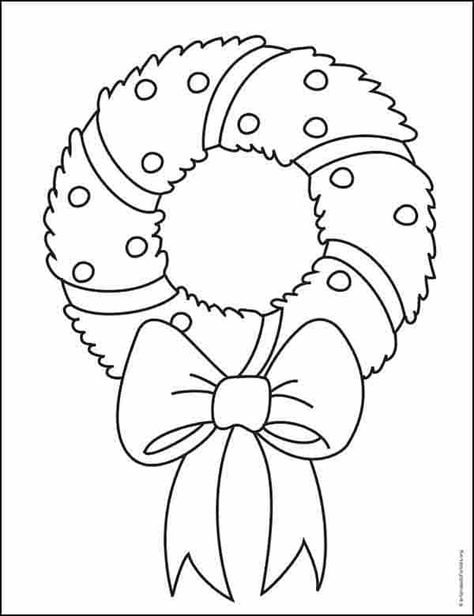 Easy How to Draw a Christmas Wreath Tutorial and Christmas Wreath Coloring Page · Art Projects for Kids Cool Art Drawings Christmas, Easy To Make Wreaths, Christmas Drawing Template, Easy Coloring Pages Christmas, Christmas Drawings To Color, What To Draw For Christmas, Xmas Drawing Ideas For Kids, How To Draw A Christmas Wreath, Easy Wreath Drawing