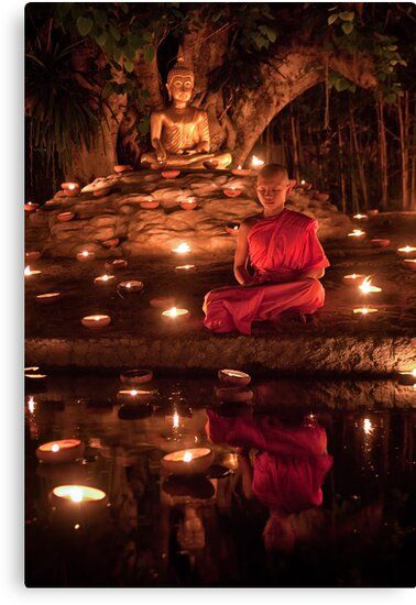 A young monk meditating next to a Golden Buddha statue during Visakha Bucha holiday in Chiang Mai, Thailand. / Canon 50D / 28-70mm Canon lens. • Millions of unique designs by independent artists. Find your thing. Yoga Studio Design, Buddha Zen, Zen Meditation, Thich Nhat Hanh, Meditation Space, A Pond, Dalai Lama, Spiritual Life, Chiang Mai