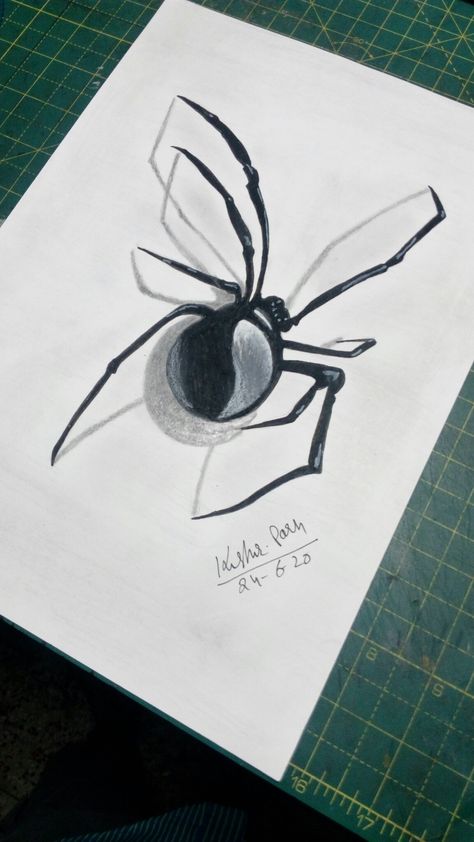 3D drawing of Black Spider Black Spider, 3d Drawings, Drawings, Animals, Black