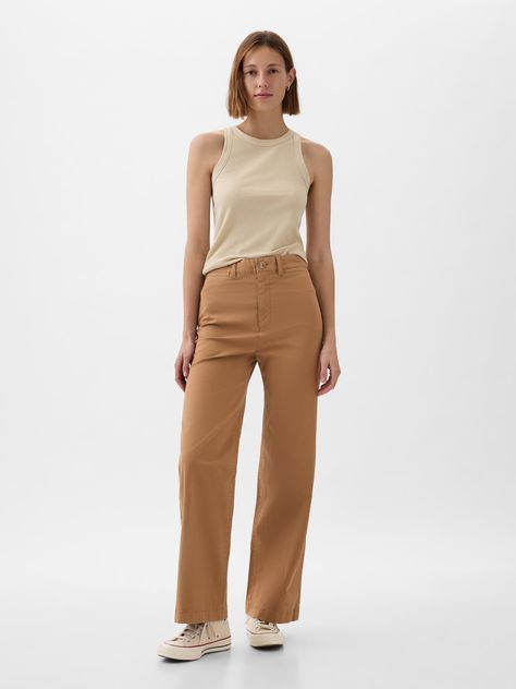 High Stride Wide-Leg Ankle Khakis | Gap Long White Socks, Basic White Tee, Agricultural Practices, Womens Khakis, Minimal Look, Water Retention, Soil Health, Wide Leg Linen Pants, Brown Pants