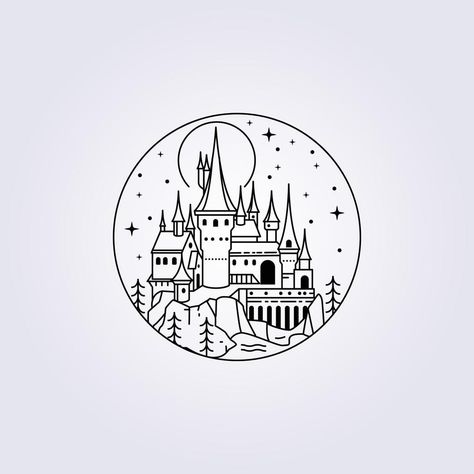 Harry Potter Lines, Harry Potter Castle, Castle Illustration, Castle Drawing, Idee Cricut, Desenhos Harry Potter, Harry Potter Tattoo, Hogwarts Castle, Harry Potter Drawings