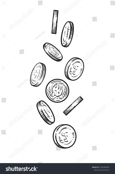 Sketch of falling coins. Set of metal money in different positions. Hand drawn vector illustration isolated on white background. #Ad , #AFFILIATE, #metal#money#positions#Set Coin Drawing Simple, Money Falling Drawing, Coin Tattoo Ideas, Money Art Drawings, Money Drawing Sketches, Dime Tattoo, Coins Drawing, Money Sketch, Coin Drawing