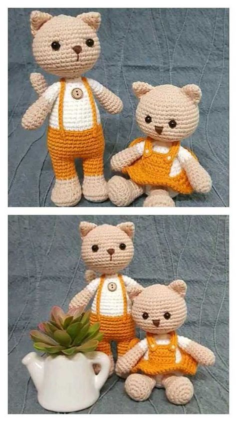 Cat Amigurumi Free Pattern, Small Keychains, Amigurumi Cats, Baby Hat Knitting Patterns Free, Baby Booties Free Pattern, Easy Crochet Animals, Crochet Teddy Bear Pattern, Crochet Disney, Crochet Bunny Pattern