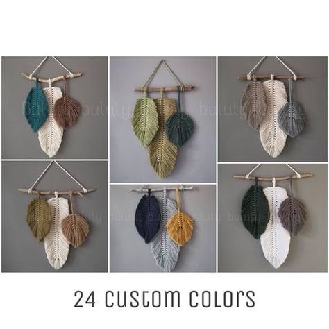 Buluty (@bulutyshop) • Instagram photos and videos Mini Macrame Wall Hanging, Driftwood Wall Hanging, Macrame Feather Wall Hanging, Pola Macrame, Macrame Leaf, Macrame Feathers, Macrame Wall Hanger, Boho Crafts Diy, شال كروشيه