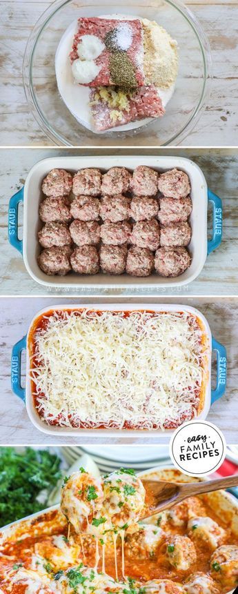 HUSBAND'S FAVORITE dinner!  Meatball Parmesan Bake in Casserole is SO EASY and so crazy delicious!  It is the perfect for Keto recipe or low carb diet recipe since the tender meatballs are made with ground beef, ground pork, and no carbs! You have to try this easy weeknight dinner idea! Tagliatelle, Meatball Parmesan Bake, Meatballs Parmesan, Meatball Parmesan, Tender Meatballs, No Carbs, Baked Meatballs, Parmesan Meatballs, Favorite Dinner