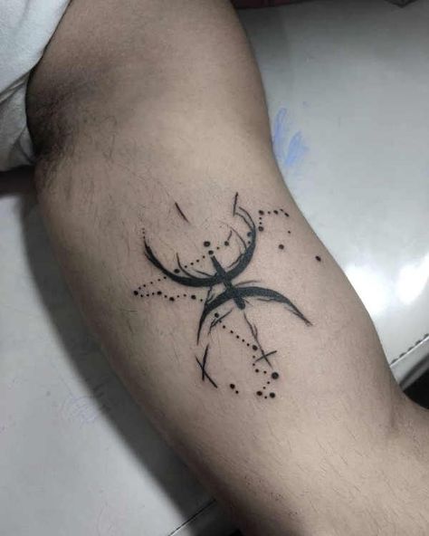 Pisces Tattoo Men, Pisces Tattoo Designs Men, Pisces Zodiac Sign Tattoo, Best Pisces Tattoos, Sin Symbol, Pisces Tattoo For Men, Pieces Zodiac Tattoo, Tattoo Pisces, Geometric Tattoo Meaning