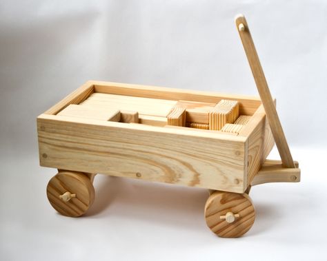 Handmade Wooden Toy Wagon with Blocks | Mike Roberts Carving & Wood Work Wood Wagon, Woodworking Jigsaw, Wooden Toy Trucks, Toy Wagon, Woodworking Equipment, Wood Toys Plans, Wooden Wagon, Wooden Toys Plans, Wood Crafting Tools