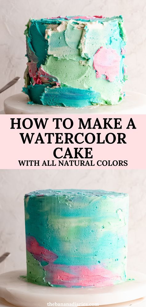 Watercolor Cake Tutorial Watercolor Cake Tutorial, Healthy Pie, Banana Diaries, Vegan Dessert Bars, Artist Cake, Easy Vegan Dessert, Watercolor Cake, Vegan Cake Recipes, Vegan Cakes