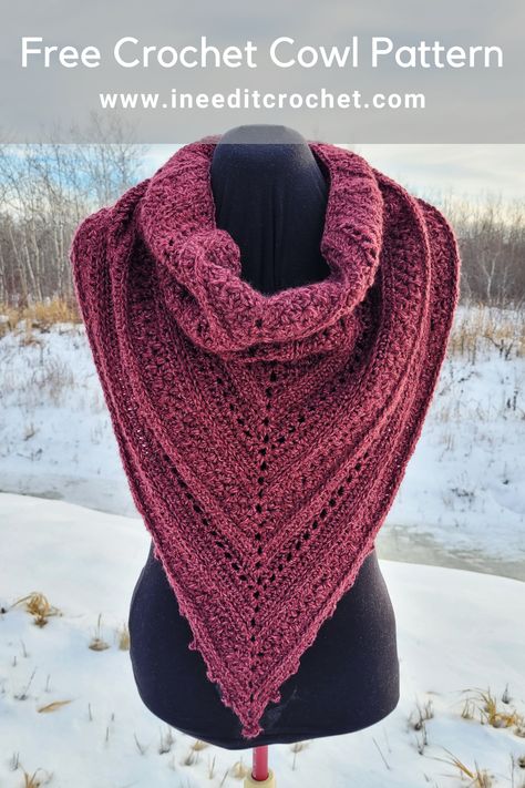 Cowl Neck Scarf Pattern, Crochet Bandana Cowl, Triangle Cowl Crochet Pattern Free, Crochet Bandana Cowl Pattern Free, Bandana Cowl, Hooded Cowl Pattern Free, Cowl Patterns Free, Free Crochet Bandana Pattern, Cowell Scarf Crochet Pattern Free