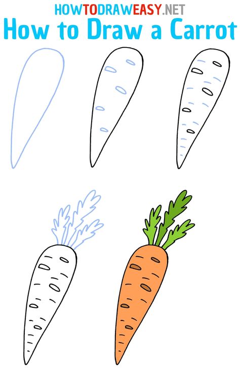 How to Draw a Carrot Step by Step #Carrot #CarrotDrawing #EasyCarrotDrawing #DrawingCarrot #HowtoDrawaCarrot #SimpleDrawings #DrawingTutorials How To Draw A Carrot, Carrot Drawing For Kids, Carrot Sketch, Draw A Carrot, Carrot Drawing, Carrot Art, Super Easy Drawings, Draw Food, How To Dr