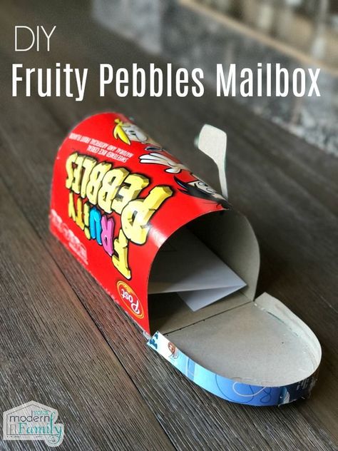 DIY Cereal MailBox - Your Modern Family #diy #diycrafts #kidscrafts Diy Cardboard Mailbox Ideas, Up Mailbox Diy, Valentine Mailbox Ideas Diy, Diy Mailbox Ideas For Kids, Diy Mailbox Ideas, Prek Projects, Diy Valentine's Mailbox, Valentine Mailboxes, Kids Mailbox