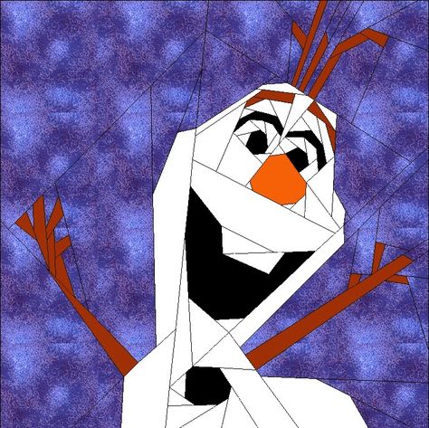 Olaf Frozen Quilt Block.  Free 5" paper pieced pattern available at Sew Much Mischief.  (Coming soon to Craftsy.) Frozen Quilt, Disney Quilt, Cross Patch, Upcycle Clothing, Kawartha Lakes, Paper Pieced Quilt Patterns, Foundation Paper Piecing Patterns, Rag Quilts, Quilt Modernen