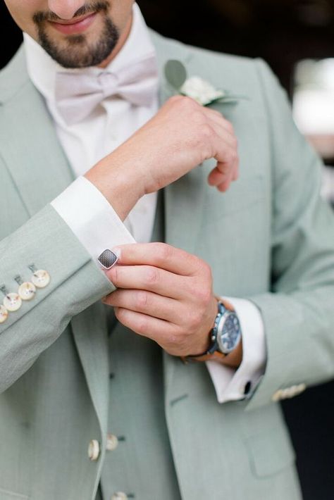 Grooms Men Attire Sage Green, Pink Groomsman Suit, Sage Green Groomsman Suit, Pastel Green Groomsmen, Groom In Sage Green, Eucalyptus Wedding Men Suit, Sage Green Wedding Suit Groomsmen, Sage Green Mens Suit Wedding, White Suit Pink Tie