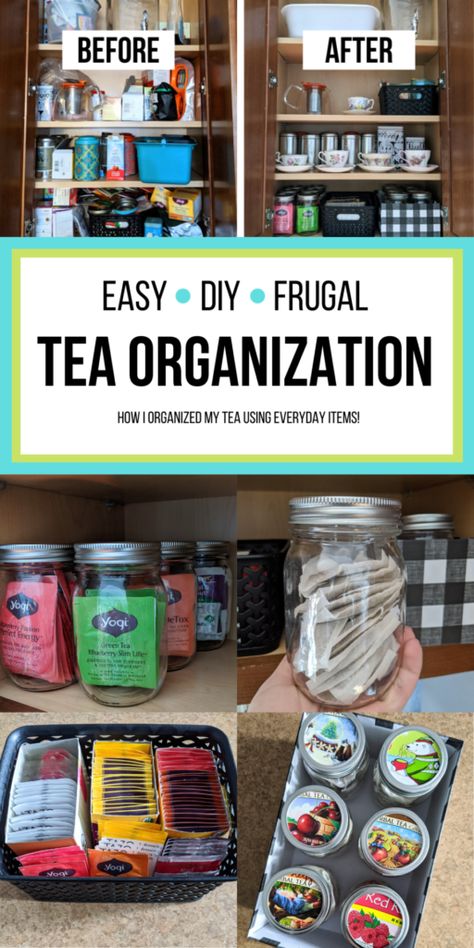 Diy Tea Storage Ideas, Diy Tea Organizer Ideas, Tea Cupboard Organization, Tea Organization Diy, Diy Tea Bag Organizer, Tea Storage Ideas, Tee Organisation, Tea Organization Storage, Tea Drawer