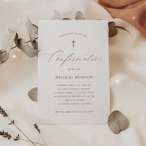 $2.95 | Rose Gold Calligraphy Gender Neutral Confirmation #religious, cross, classic, simple, gender neutral, christian, modern, typography, confirmation, elegant Confirmation Invitation, Gender Neutral Invitations, Gender Neutral Style, Confirmation Invitations, Gold Calligraphy, Neutral Style, Religious Cross, Unique Invitations, Modern Typography