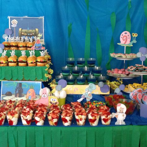 Spongebob Dessert Table, Spongebob Birthday Party, 25th Birthday Parties, Spongebob Party, Spongebob Birthday, Birthday Party Planning, Birthday Party Food, Sponge Bob, 17th Birthday