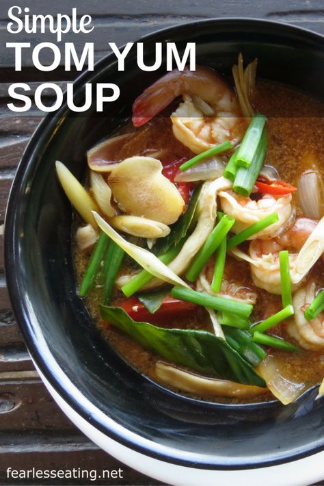 This simple tom yum soup comes straight from Thailand. Tom yum is a hot and sour soup made with Thai herbs and spices as well as bird's eye chilies. Easy Tom Yum Soup Recipe, Easy Tom Yum Soup, Tom Yum Recipe, Pork Meatball Soup, Thai Hot And Sour Soup, Tom Yum Soup Recipe, Eat Thai, Tom Yum Soup, Inflammatory Recipes