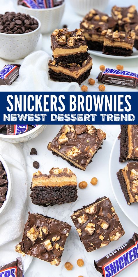 Snickers fans, you HAVE to try these! I made these decadent layered Snickers Brownies and my whole family went nuts over them! They are rich, creamy, nutty... My mouth is watering just thinking about them! Recipes Using Snickers Candy Bars, Snicker Brownies Recipe, Snickers Brownies Recipe, Snickers Recipes Desserts, Snicker Desserts, Snickers Dessert Recipes, Brownie Snickers, Snickers Recipes, Moist Cupcake Recipes