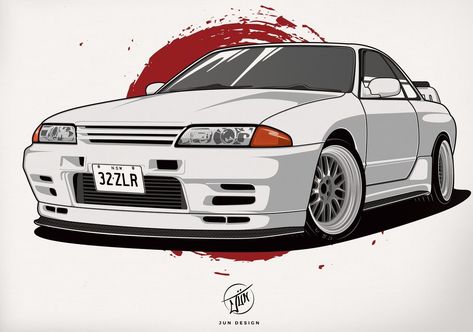 Jdm Tattoo, Jdm Drawing, Jdm Cartoon, Nissan V16, Skyline Gtr R35, Cool Car Stickers, Nissan R32, Gtr R32, Car Animation