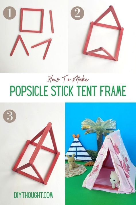 Camping Diorama, Tent Craft, Popsicle Stick Diy, Popsicle Stick Craft, Kids Woodworking, Popsicle Stick Houses, Camp Tent, Library Crafts, Camping Summer