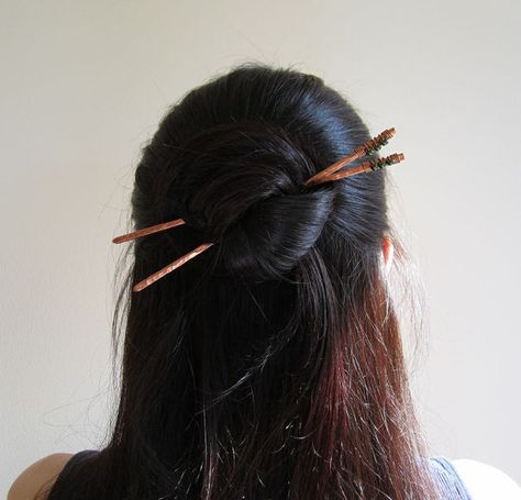 Hair sticks ~ half up bun Half Up Bun, Chopstick Hair, Bun Bun, Hairstyle Tutorial, Bun Hair, Penteado Cabelo Curto, Half Up Half Down Hair, Hair Reference, Half Up Hair