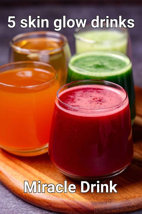 5 skin glow drink recipes | juice for glowing skin | miracle juice for glowing skin Glow Drink, Resep Juice, Refreshing Drinks Recipes, Vegetarian Snacks Recipes, Indian Cooking Recipes, Healthy Juice Recipes, Vegetarian Snacks, Healthy Drinks Recipes, For Glowing Skin