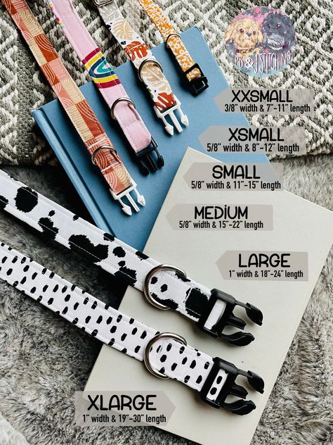 "Let's get your pet looking fur-bulous with a new collar! Match your pet with a matching key fob in the same fabric as your pet's collar! Every product in my shop is handmade by me with love.♥ I have several size options to best fit your cat or dog! If you don't see your pet's size in the options, message me and we will work together to make sure you get the perfect size for your pet! :) ♥ Sizes ♥ -Recommended for most cats ↓ ♥ XX Small Breakaway - (7\"-11\") - 3/8\" wide ♥ XX Small (7\"-11\") - Dog Accessories Handbags, Diy Cat Collar, Dog Collar Size Chart, Cute Dog Accessories, Handmade Dog Accessories, Fabric Dog Collar, Diy Dog Collar, Kitten Collar, Collars Diy