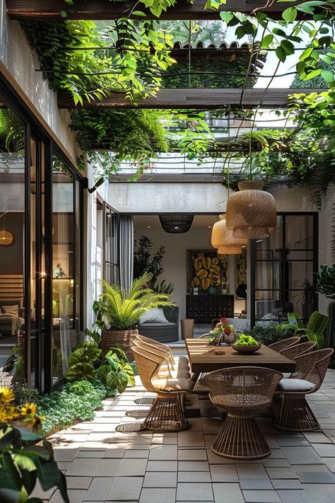 Courtyard House: Maximizing Outdoor Living - Quiet Minimal Apartment Courtyard Design, Indoor Atrium Internal Courtyard, Courtyard Ideas Inside House, Atriums In Houses, Courtyard Inside House, Enclosed Courtyard Ideas, Modern Home Courtyard, Outdoor Terrace Ideas, Pergola Courtyard