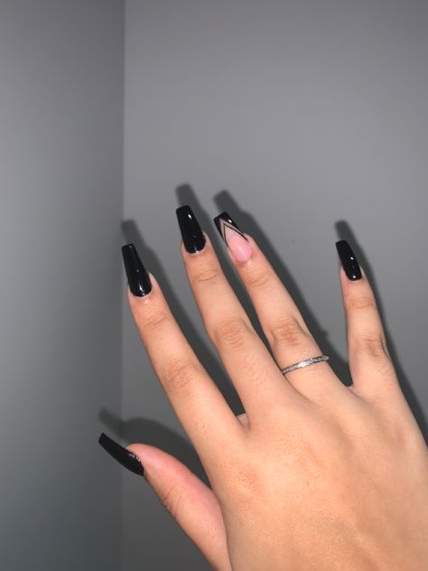 Black Nails With Initials Acrylic, Black Aesthetic Nail Designs, Black Prom Nails, Cow Nails, Matte Black Nails, Pretty Gel Nails, Coffin Shape Nails, Black Nail Designs, Black Nail