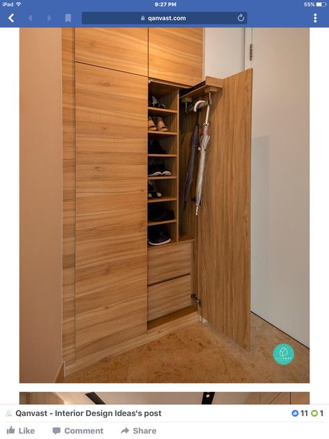 Shoe Storage Stairs, Foyer Shoe Storage, Shoe Cabinet Ideas, Carpentry Ideas, Shoe Cabinet Design, Storage Stairs, Umbrella Storage, Shoes Cabinet, Condo Interior