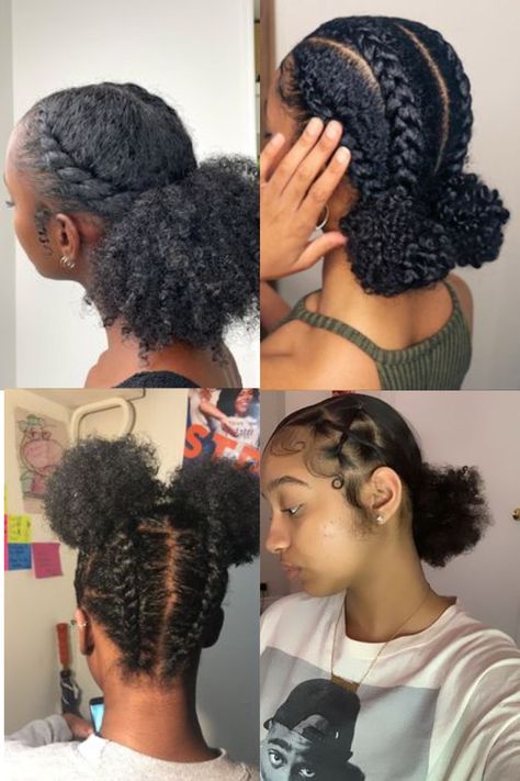 Braid Up Bun, 4c Braided Hairstyles Protective Styles, Easy To Do Natural Black Hairstyles, Natural Hairstyles For Water Park, French Braids 4c Hair, Natural Pool Hairstyles, 4c Hairstyles For The Pool, Black Hairstyles Natural 4c, 4c Summer Hairstyles