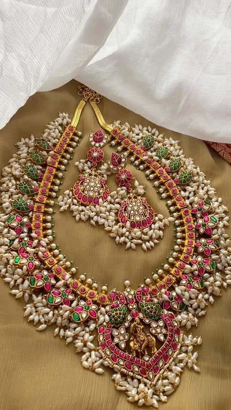 emblishcoimbatore on Instagram: New in Kundan jadau Grand Rice pearls Lord Krishna neckpiece for Rs 21900 Shop from our website emblish.in #emblish #kundanjadaujewellery… Rice Pearls Jewellery, Bride Jewelry Pearl, Pearls Jewellery, Rice Pearls, Beautiful Objects, Jewellery Set, Bride Jewellery, Lord Krishna, Jewellery Collection